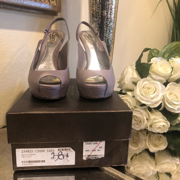 Gucci Platform Peep toe Sling Back in Taupe 38.5 - Picture 2 of 6